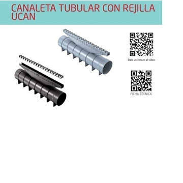 Canaleta tubular con rejilla Ø110 C250 Gris 50cms - Imagen 1