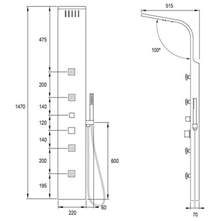 Columna hidromasaje progresiva Meliana acero inox - Imagen 2