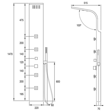 Columna hidromasaje progresiva Meliana acero inox - Imagen 2