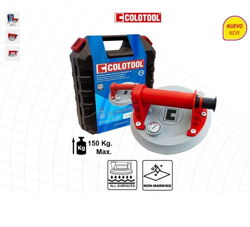 Ventosa Bomba Vacio gris C/manómetro Ø200MM COLOTOOL - Imagen 1